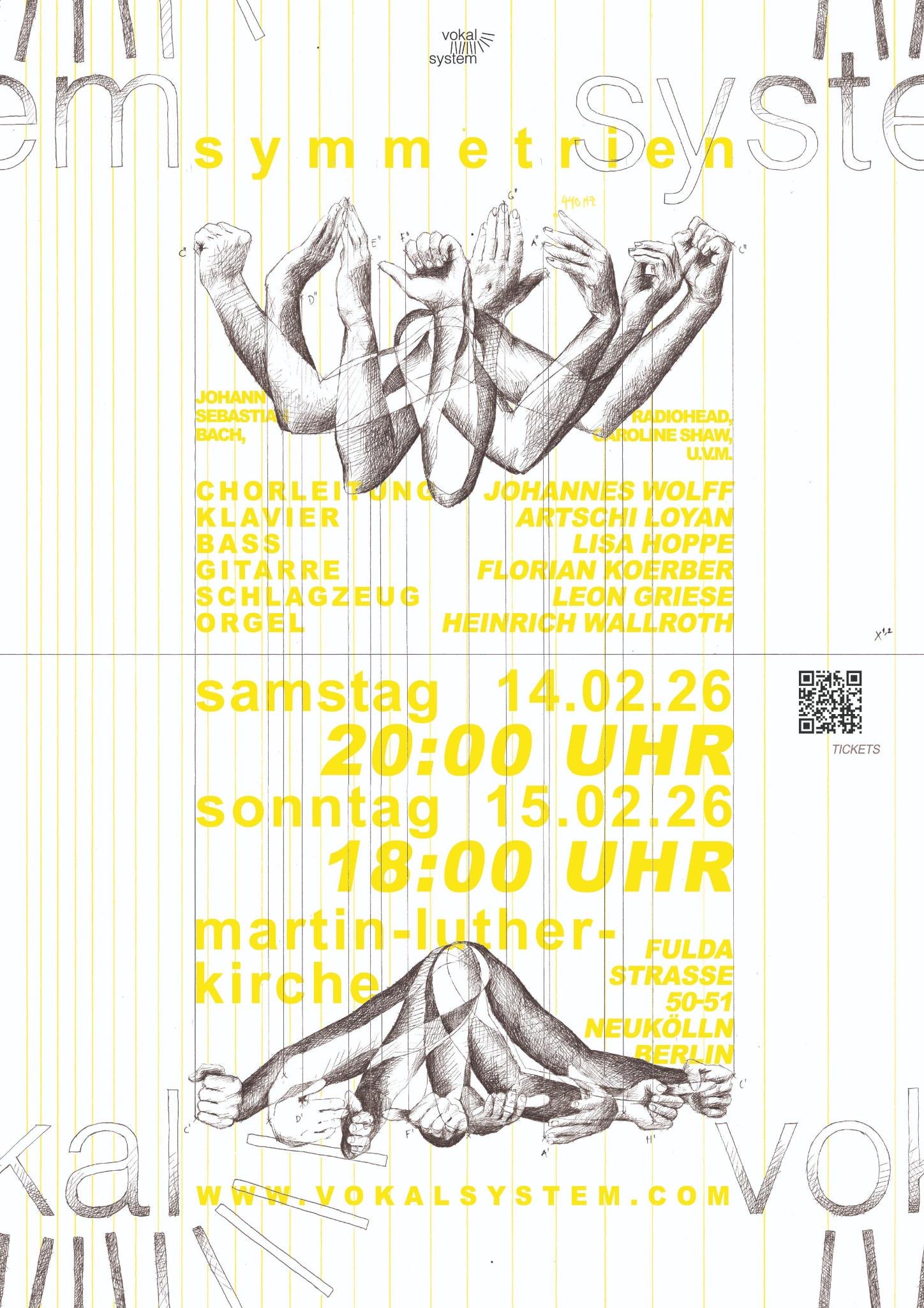 Symmetrien - Johann Sebastian Bach, Radiohead, Caroline Shaw u.v.m Samstag 14.02.26 20:00 Sonntag 15.02.26 18:00 Martin-Luther Kirche Fuldastrasse 50-51 Neukölln Berlin
